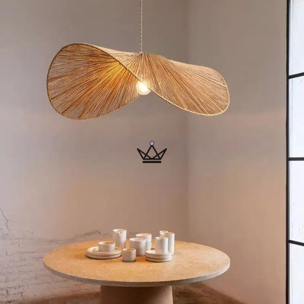 Hängeleuchte FOLIA — handgeflochtenes Rattan, Blattform