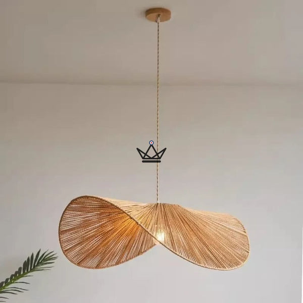 Hängeleuchte FOLIA — handgeflochtenes Rattan, Blattform