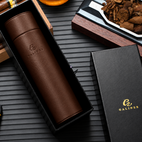 Cave à cigares de voyage ORBAL Edition — cylindrique cuir véritable & cèdre, 5 à 10 cigares, Noir ou Marron
