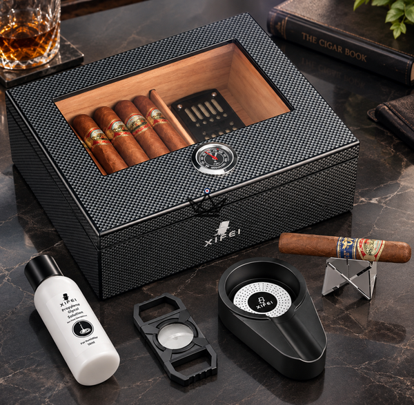Zigarren-Humidor aus Carbonfaser mit Zubehör, 60 Zigarren - SHADOW PRESTIGE