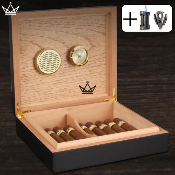 Zigarrenhumidore BLACK WOOD — Zedernholz, 20 Zigarren, Hygrometer & Befeuchter