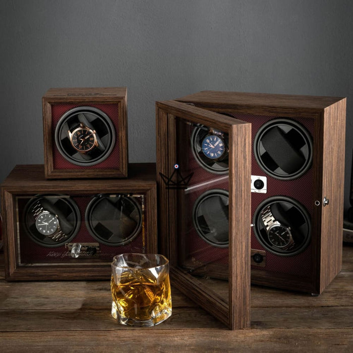 Remontoir Montre Automatique Collection WOODY'S — Bois, LED, 2 Modes, Noir ou Rouge