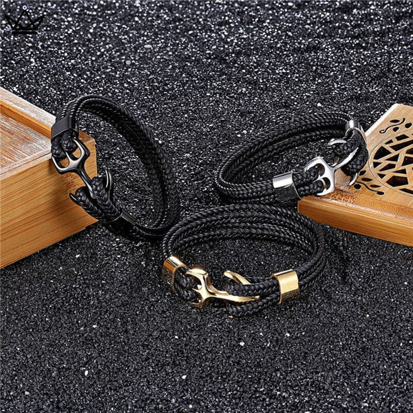 bracelet cordon ancre or noir argent noir